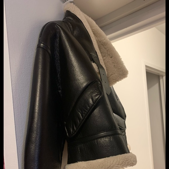 NWT ZARA Faux Leather Fleece Collar Jacket - Picture 9 of 16